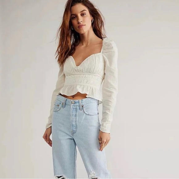 Free People Chloe Puff Sleeve Blouse Smocked Peasant Top Size XS - Picture 14 of 14